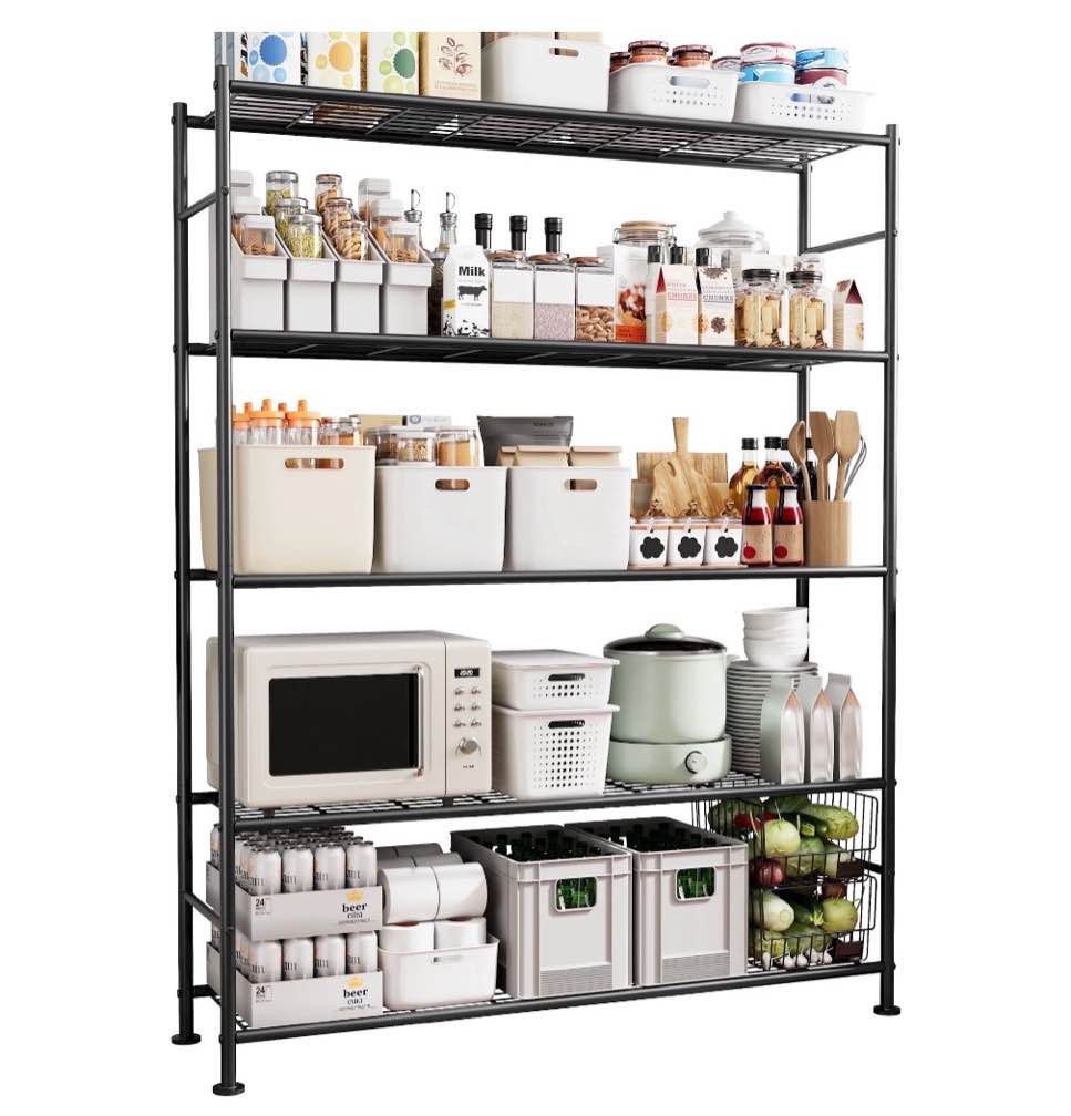 sakugi 5-tier heavy duty wire shelving unit,47.2" × 12.6" × 60.3" inches, 1500 lbs capacity, black