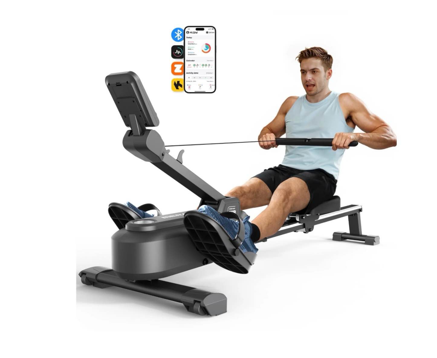merach magnetic rowing machine with 16 levels, 350 lbs weight capacity, silent operation, bluetooth app support for full-body home fitness & weight loss