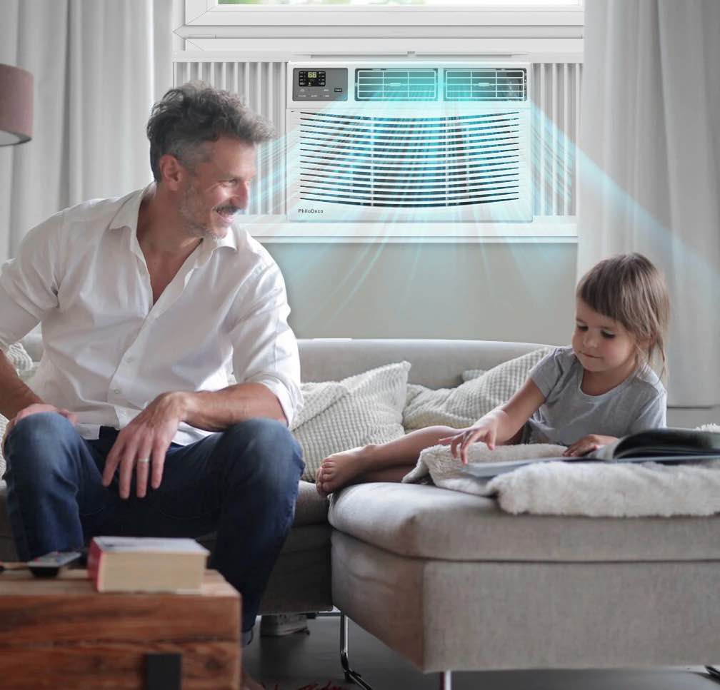 Condition photo showing New/Like New for philodeco 14000 btu window air conditioner 700 sq ft. ac units intelligent , led diswplay screen, with remote control, can be used as a dehumidifier/fan, operates quietly, energy-saving. 24 timer