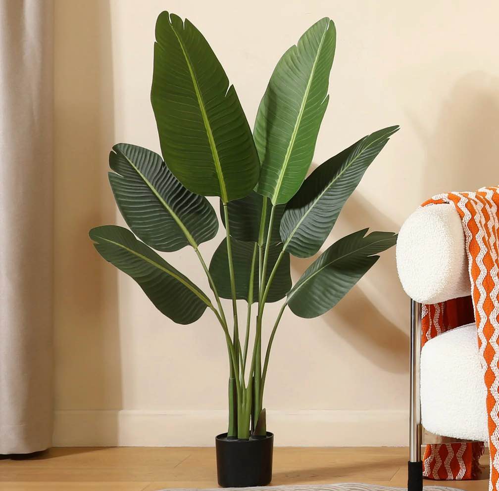 4 feet artificial bird of paradise plant fake tropical palm tree for indoor outdoor, perfect faux plants for home garden office store decoration