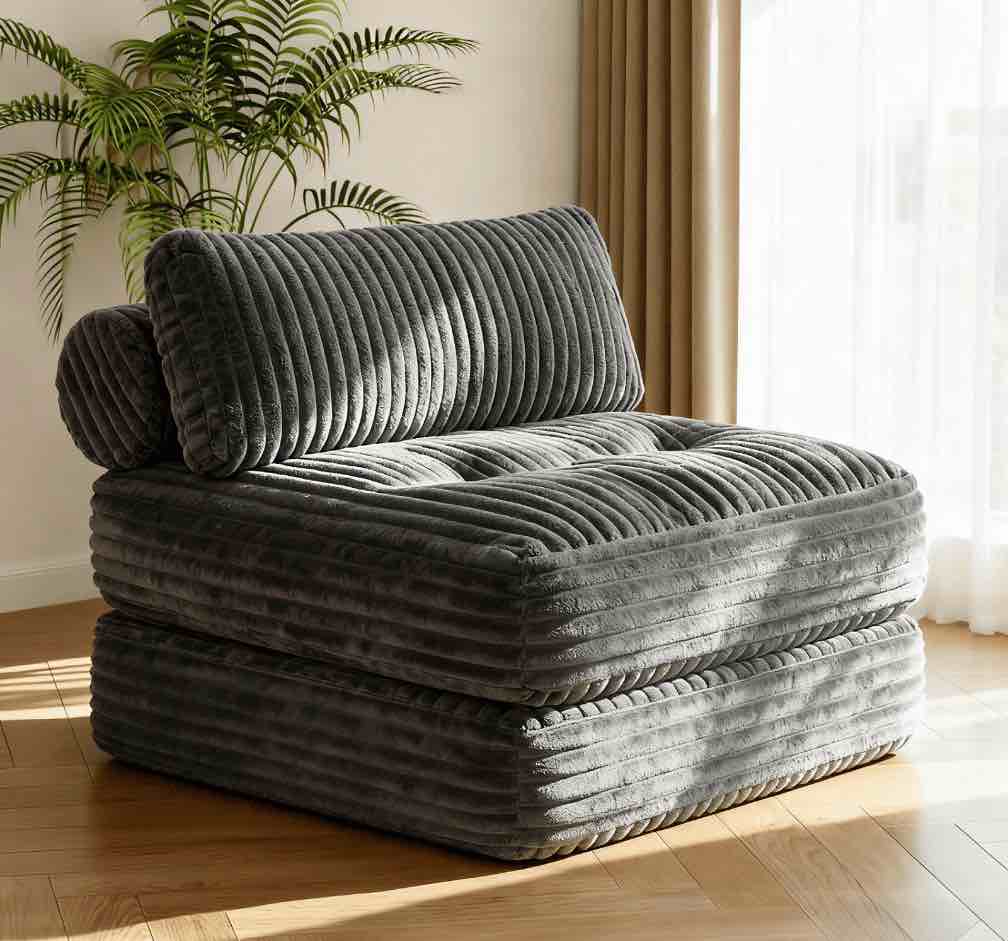 neche single corduroy convertible sleeper sofa - folding, pillow included, back support, portable for living room & bedroom, gray