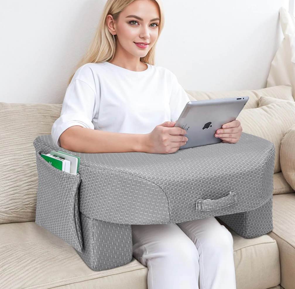 reading pillow for lap armrest gaming pillow for working hight adjustable lap desk pillow for adult sitting in bed sofa floor (dark grey)