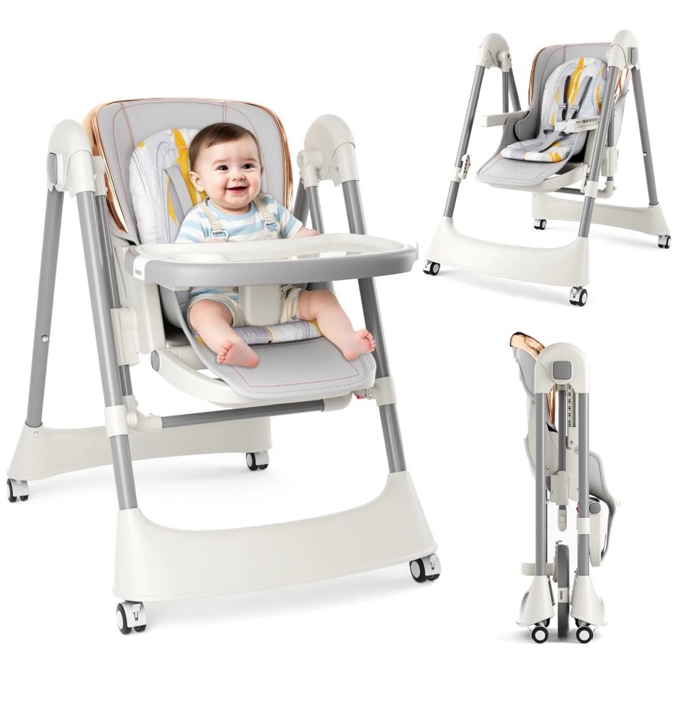 touheart baby high chair and swing combo, 6-in-1 convertible highchair for infants and toddlers, gray