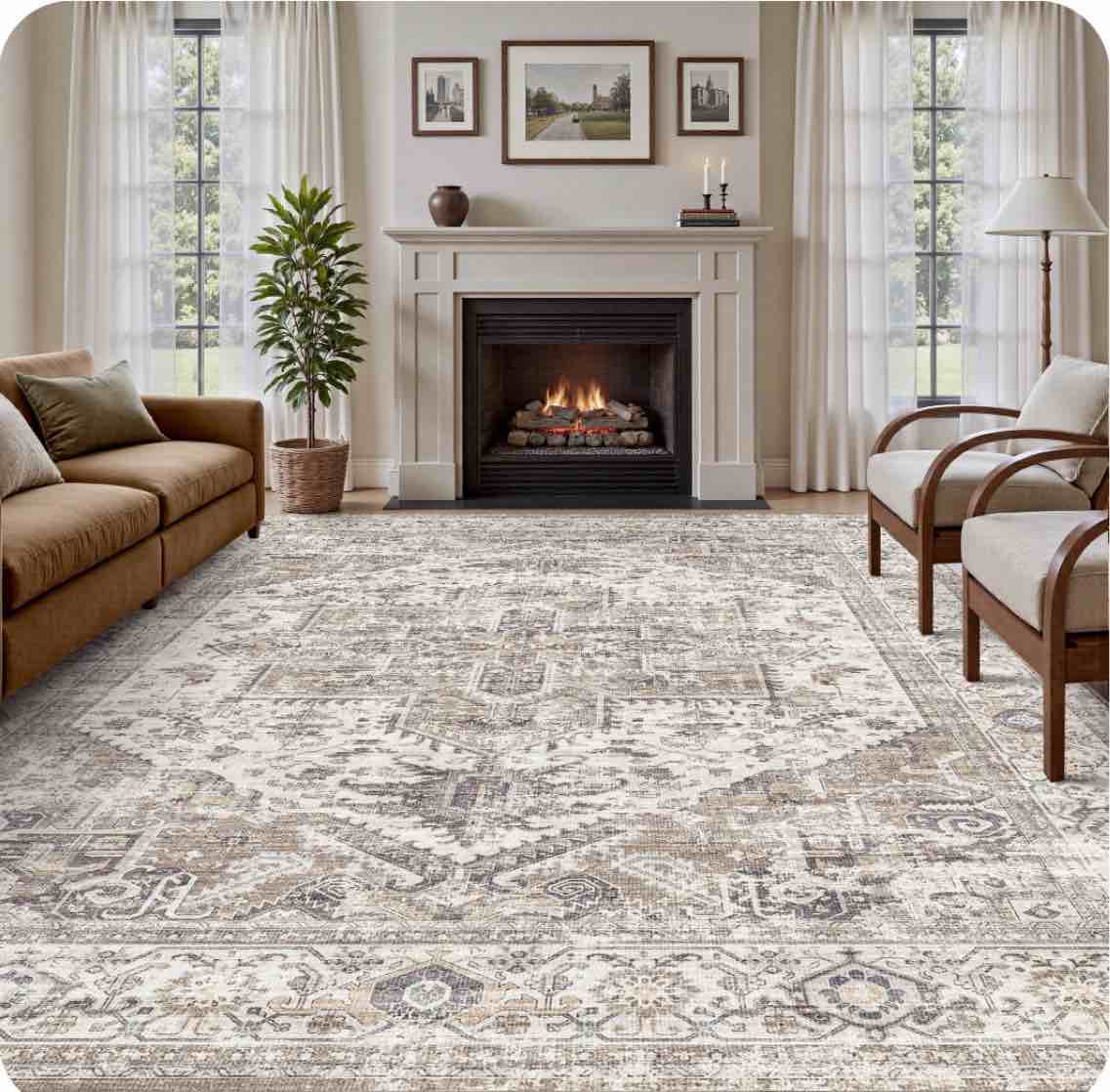 sixhome 8 x10  area rugs for living room washable rug vintage medallion living room rug distressed soft carpet large area rugs for bedroom dinning room office indoor retro home decor taupe