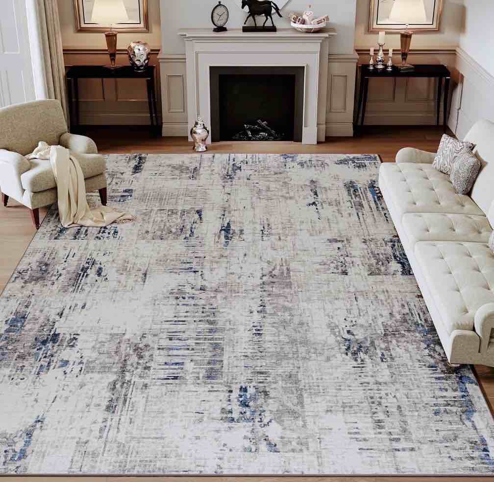 sixhome 8 x10  area rugs for living room modern abstract area rugs machine washable rugs soft neutral carpet rugs for bedroom dining room office playroom aesthetic home decor non slip rug navy blue
