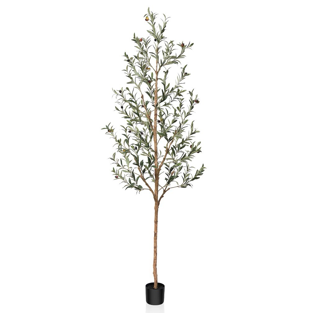 dr.planzen 7ft artificial olive tree indoor, tall faux olive tree, artificial plants with natural wood trunk and lifelike fruits for home office decor