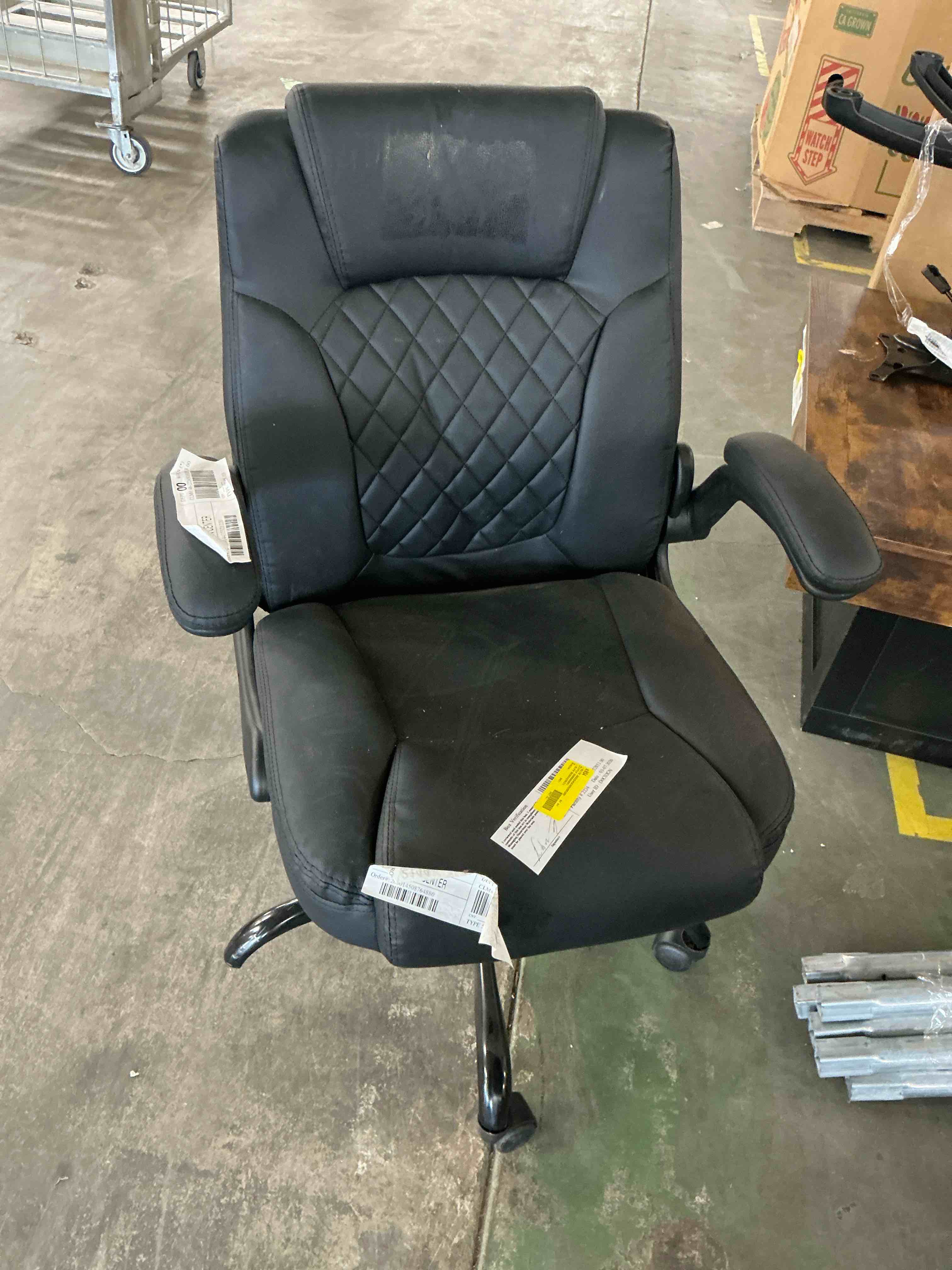 Condition photo showing As Is for leather office chair, pu home computer desk chairs with ergonomic back support, 360°swivel free?small gmaing chair with wheels and adjustable armrests, for short people use, black