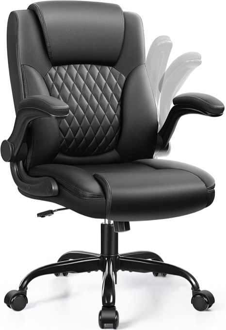 leather office chair, pu home computer desk chairs with ergonomic back support, 360°swivel free?small gmaing chair with wheels and adjustable armrests, for short people use, black