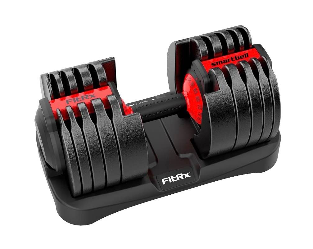 fitrx smartbell xl, 90lb adjustable dumbbell set with quick-select weights for home gym