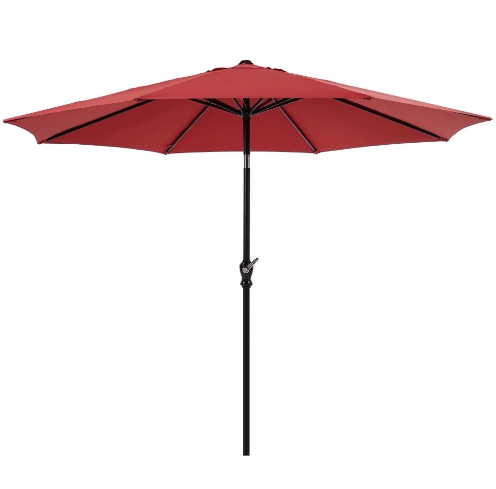 EDX 9FT Outdoor Patio Umbrella with Push Button Tilt and Crank Handle, Market Umbrella with 8 Sturdy Umbrella Ribs, UV Protection, Waterproof, Red