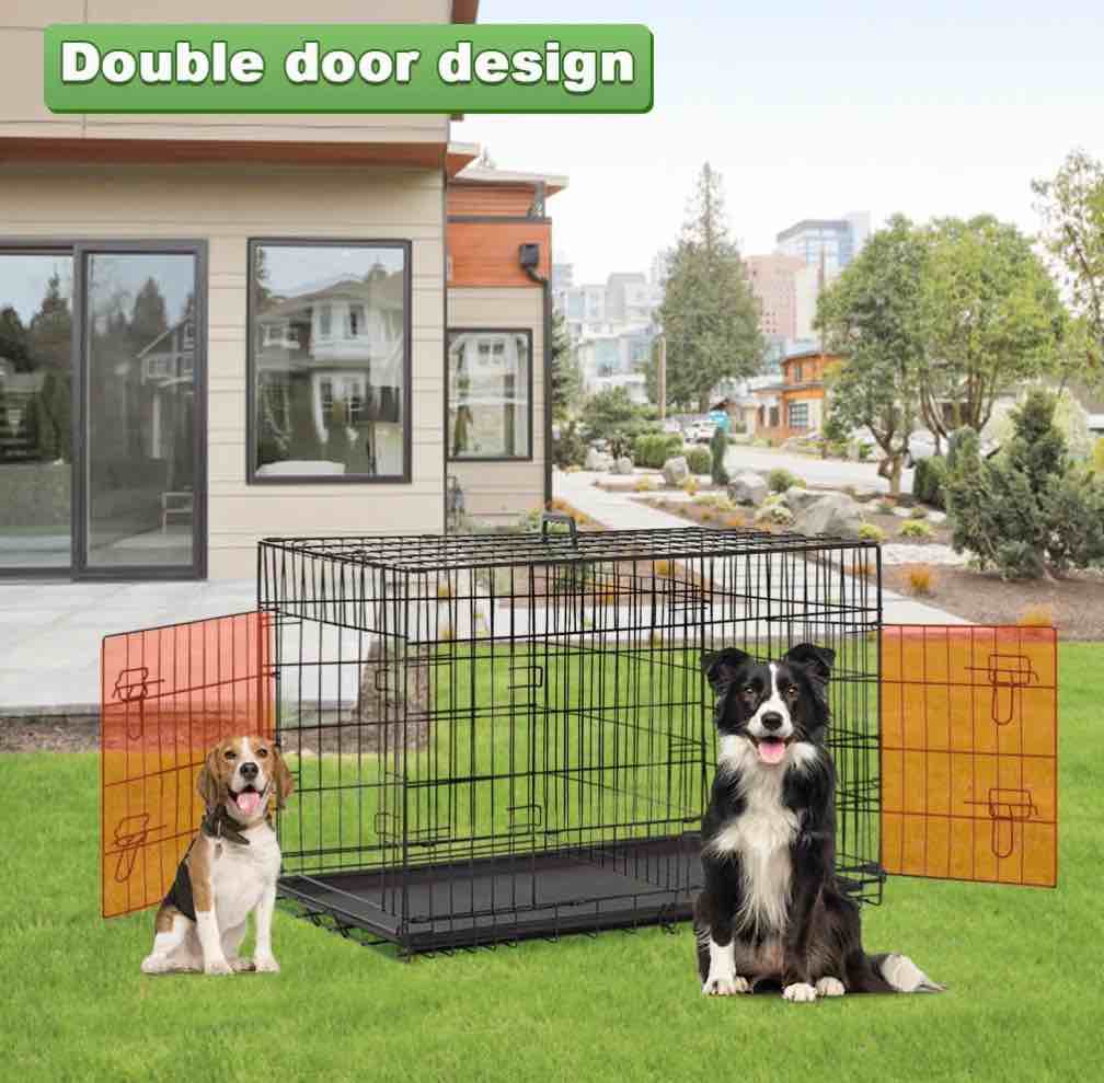 BestPet 48 inch Foldable Metal Dog Crate for Large Dogs  Double Door  Divider  Removable Tray(Black)