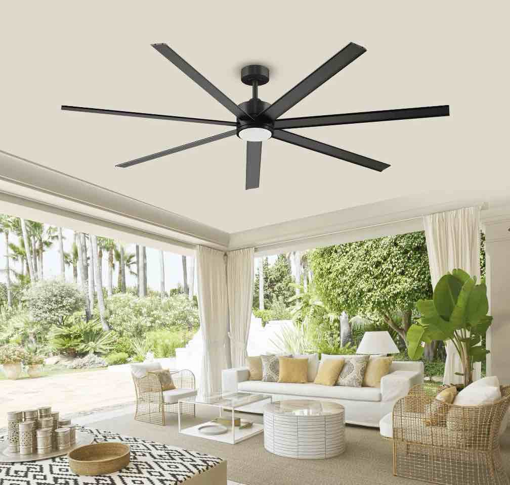 72 inch Large Outdoor Ceiling Fans with Lights and Remote, Waterproof Aluminum Blades Black Industrial Fan for Indoor Outside Great Patios Living Room