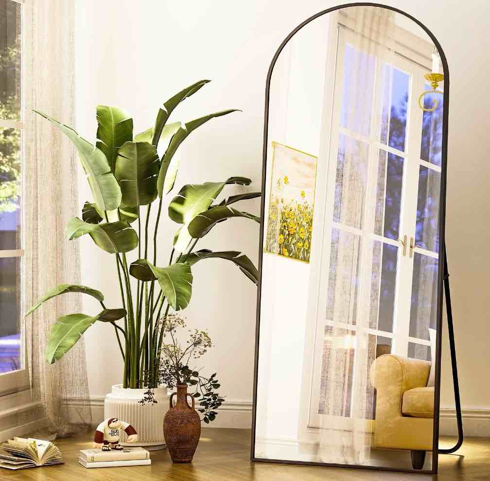 beautypeak arched full length floor mirror 64 x21.1  full body standing mirror black