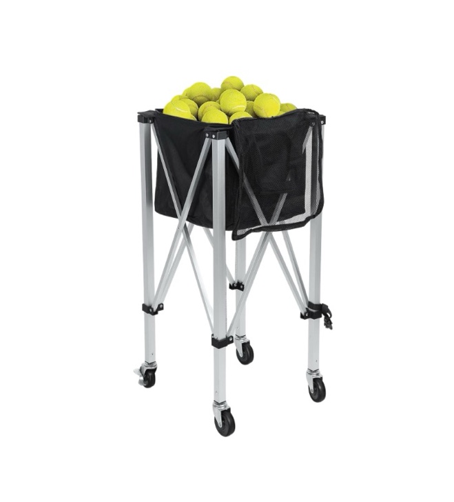Fogcroll Tennis Ball Cart with Wheels,Sports Teaching Cart Tennis Ball Basket with Removable Bag 2 Side Pockets,Foldable Portable Lightweight Holds 160 Balls Tennis Ball Hopper