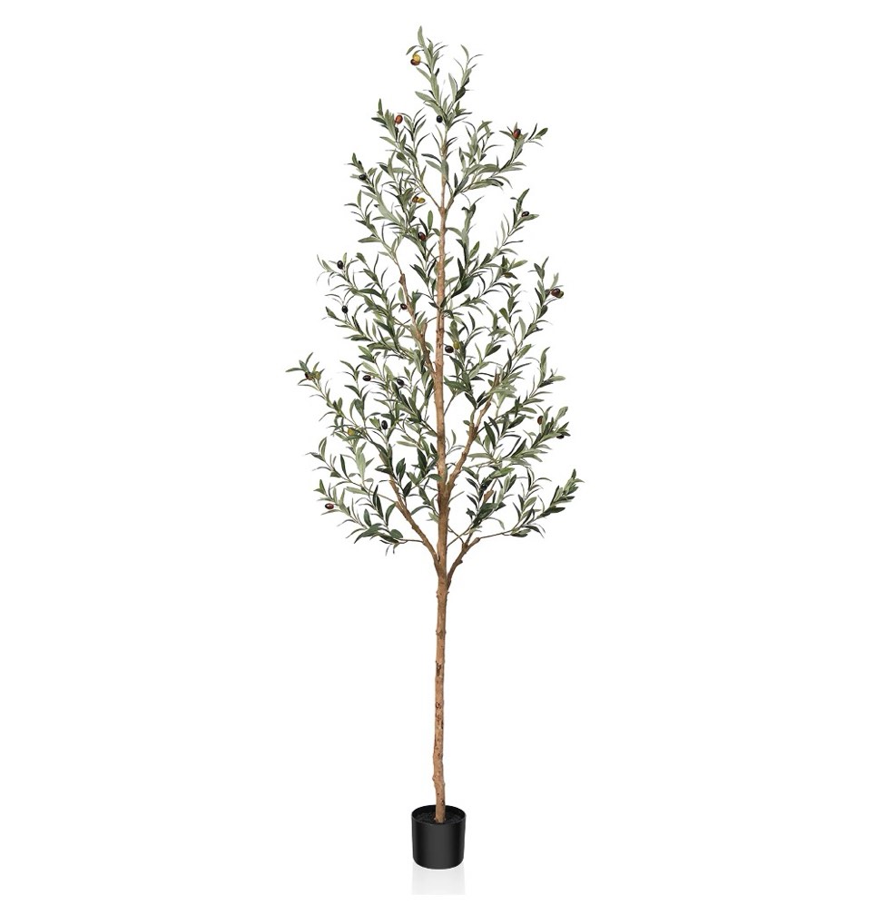 DR.Planzen 7ft Artificial Olive Tree Indoor, Tall Faux Olive Tree, Artificial Plants with Natural Wood Trunk and Lifelike Fruits for Home Office Decor