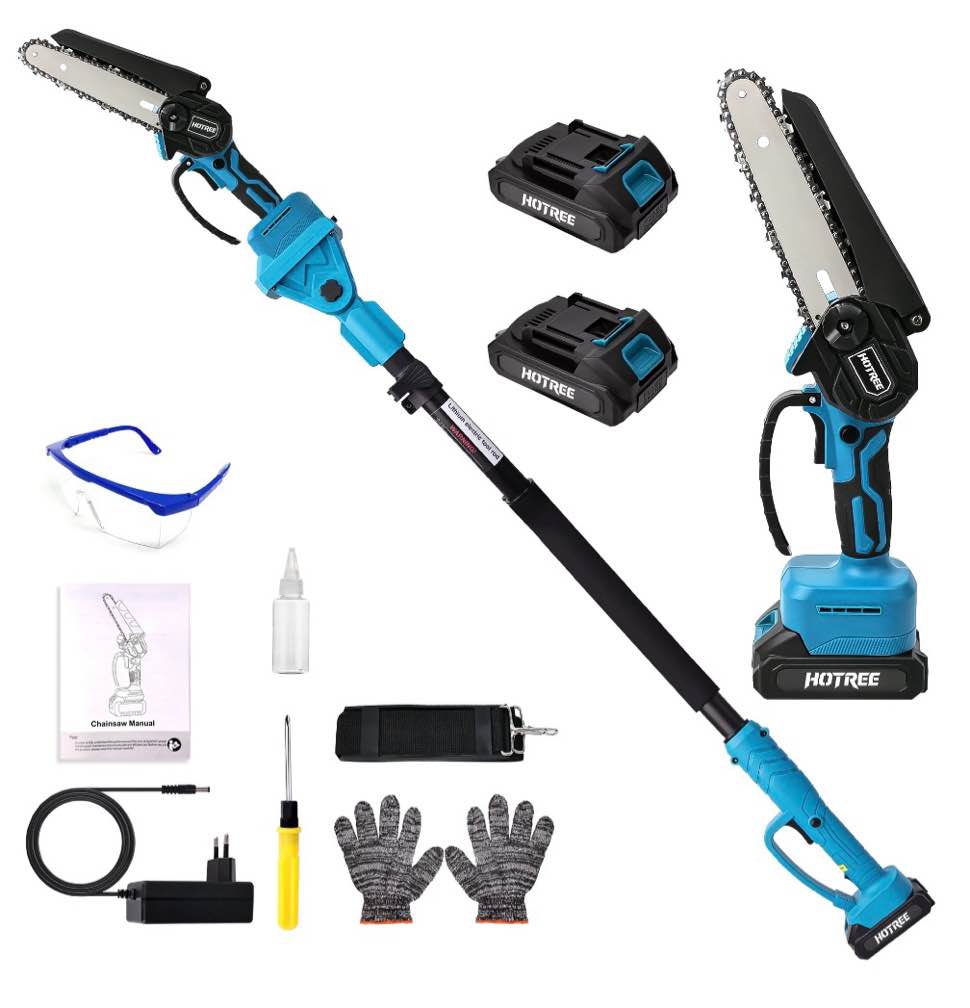 HOTREE 2 in 1 Cordless Pole Saw, 6-inch Pole Chainsaw Mini Handheld Chainsaw, 15 ft Extension Pole Saw for Effortless Tree Trimming