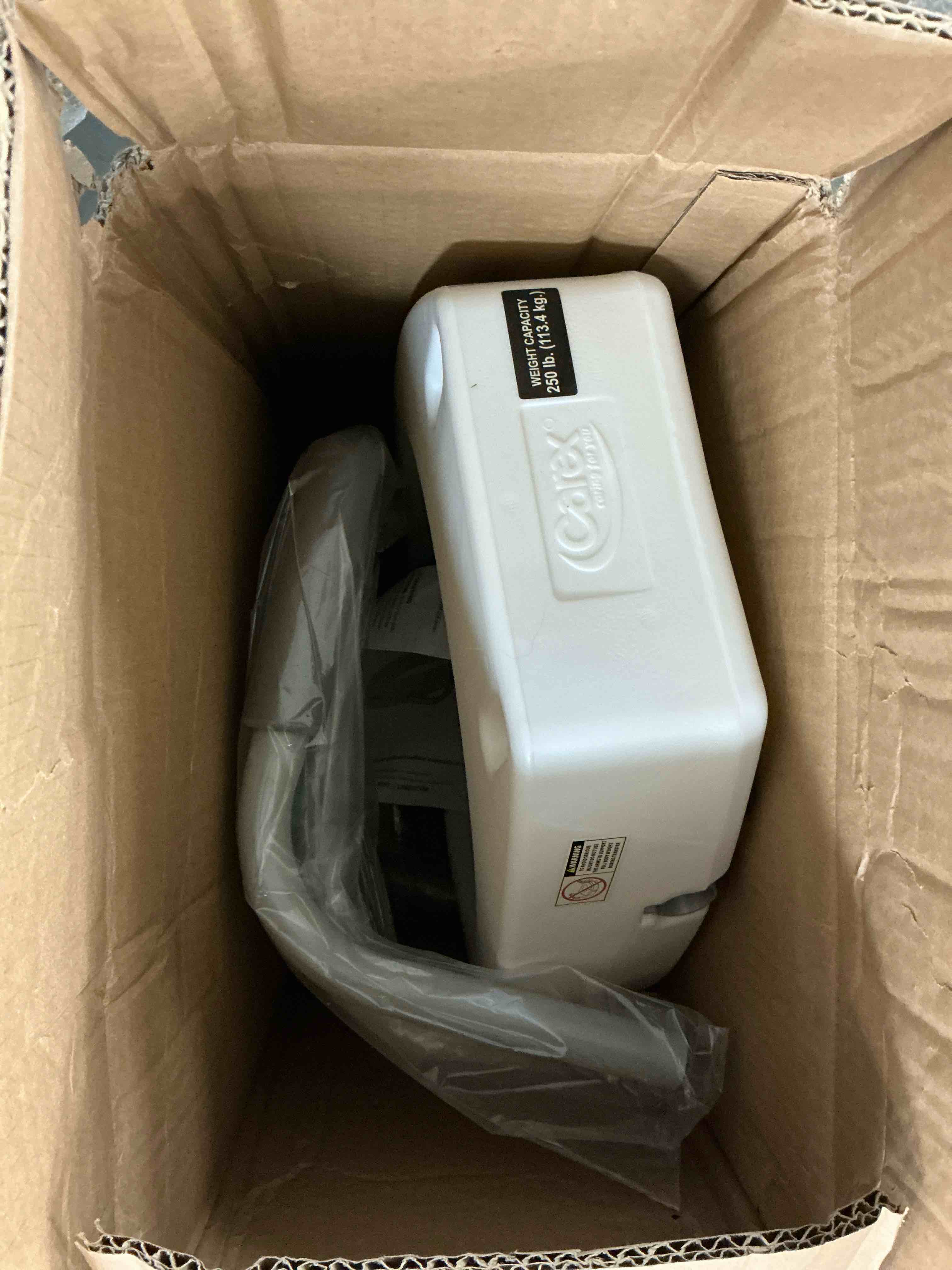 Condition photo showing Good Condition for carex 3.5 inch raised toilet seat with arms, elongated toilet seat riser, up to 250 lbs capacity, elevating & raising seat for elderly & handicap, universal, slip-resistant with padded handles, white