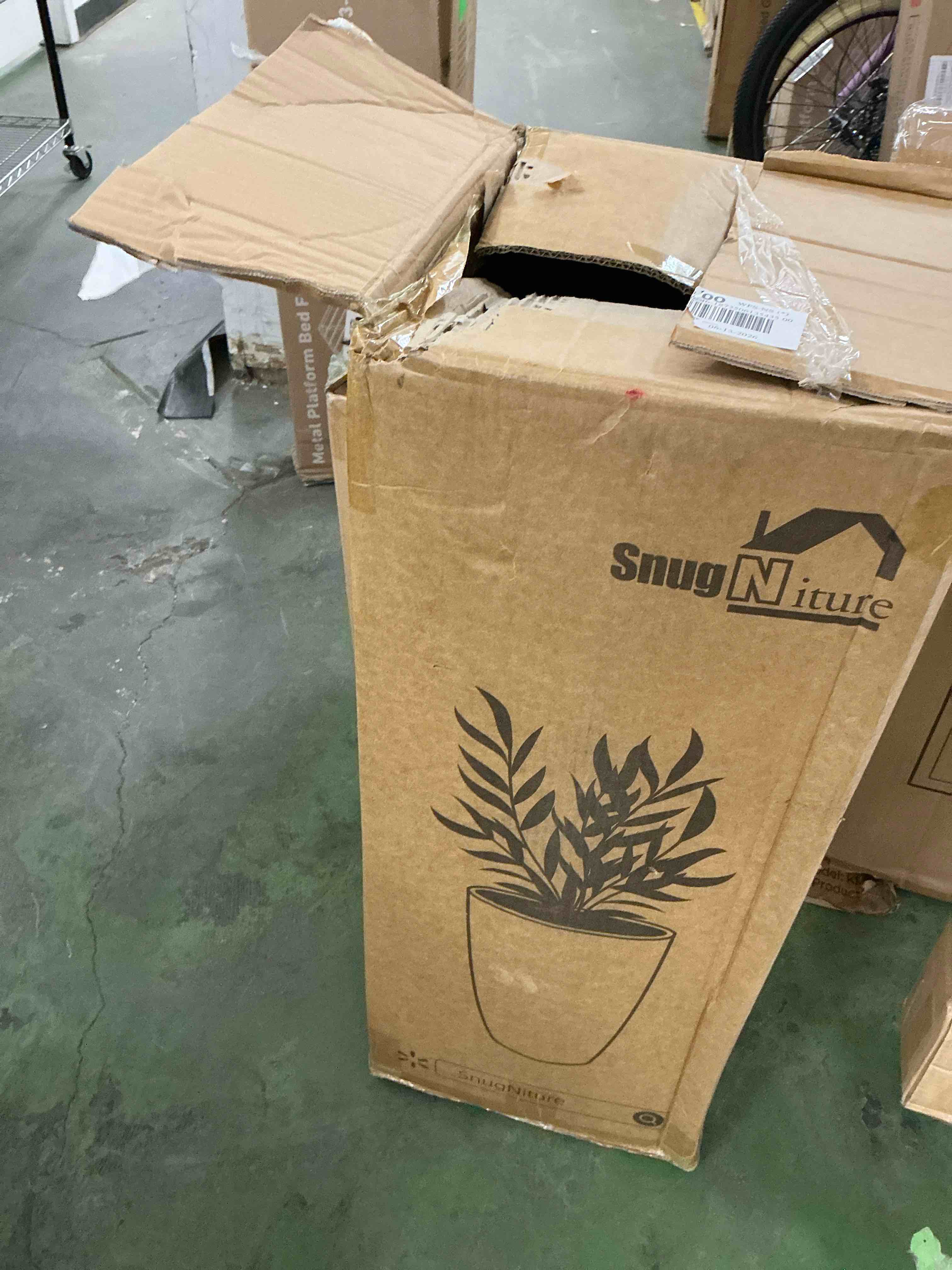 Condition photo showing Good Condition for snugniture set of 2 round tall planters 22 inch, large planter for indoor outdoor plants, modern flower pot containers large decorative tree planter, black