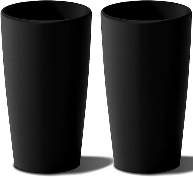 snugniture set of 2 round tall planters 22 inch, large planter for indoor outdoor plants, modern flower pot containers large decorative tree planter, black