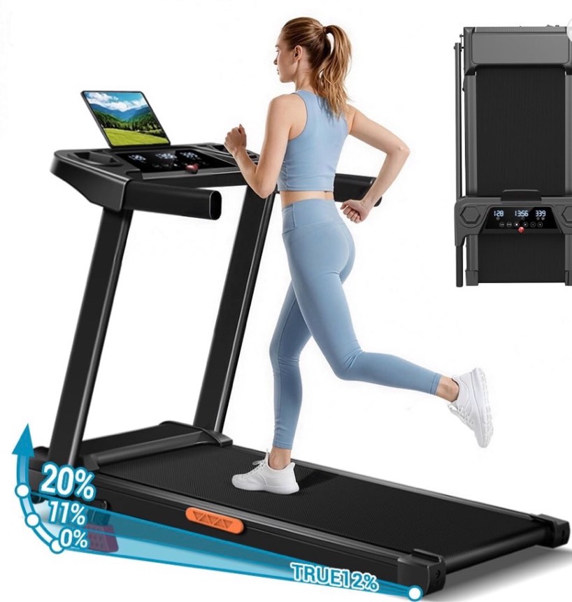 merach folding treadmill with 15% auto incline, fitness treadmill for home with app, 300 lbs capacity 15% auto incline