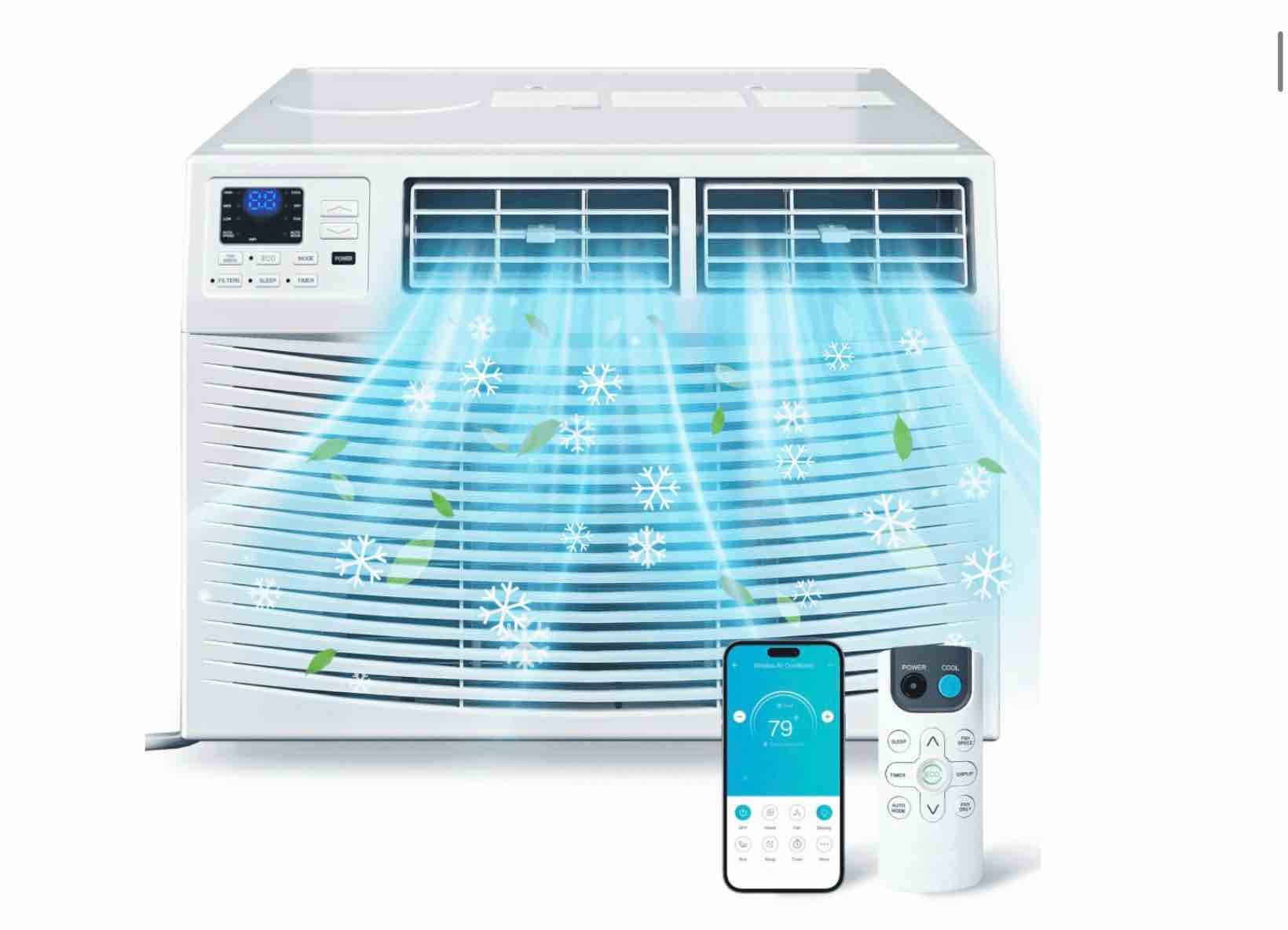 window air conditioner  10000 btu with smart app & remote  covers up to 450 sq.ft  quiet 50db  energy saving  6 modes