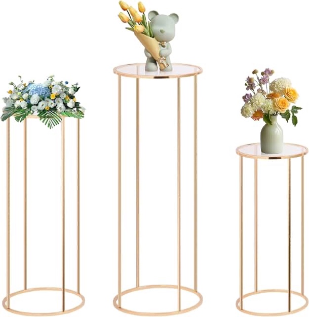 cylinder stands for party, 3pcs gold cylinder pedestal stand, cilindros para fiestas cake table