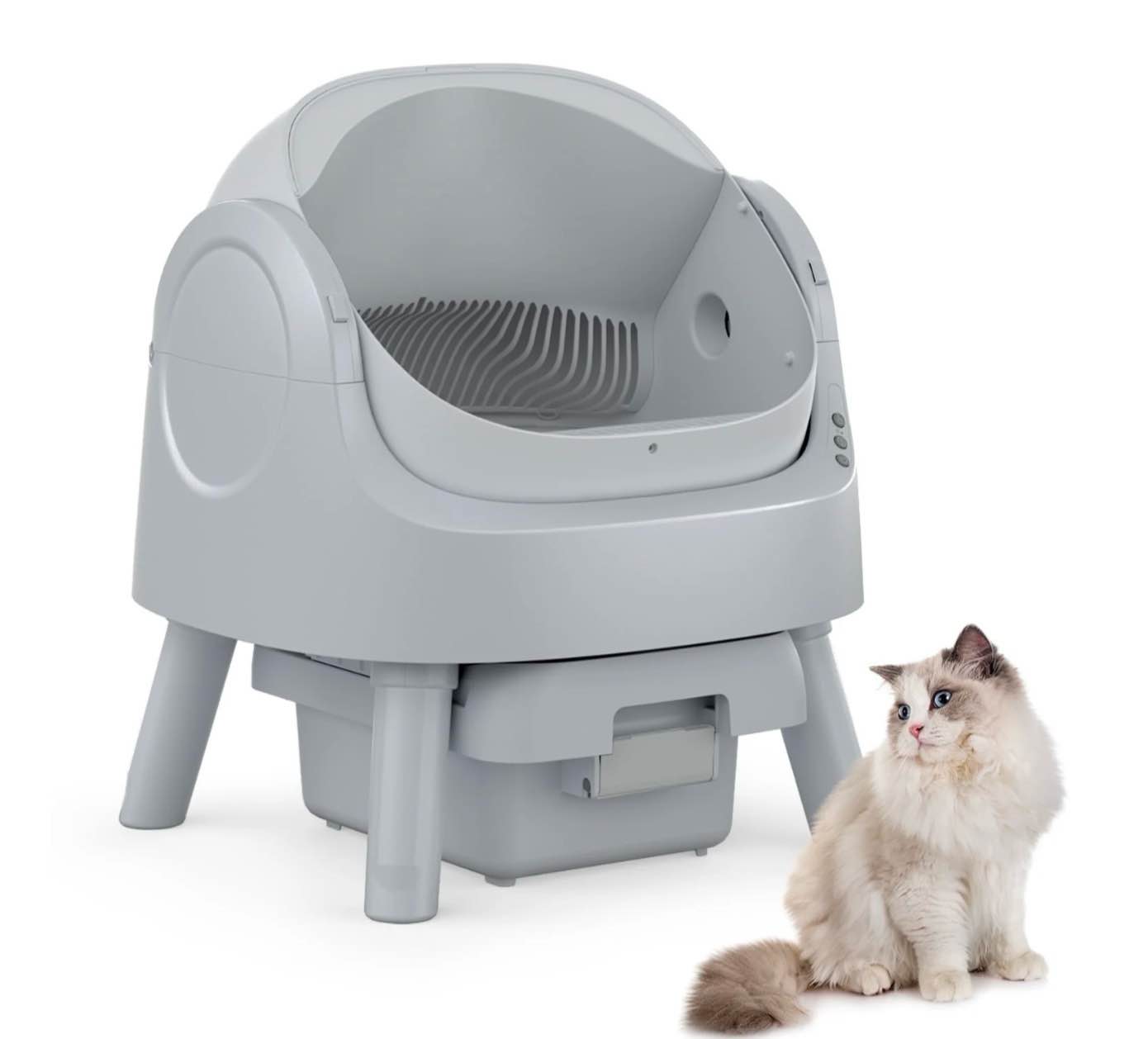 petpivot automatic cat litter box self-cleaning with safety protection, mat and trash bags included, steel