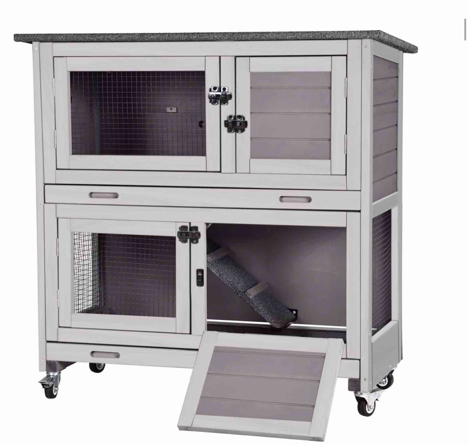 aivituvin rabbit hutch bunny cage outdoors & indoors with wheel two layer guinea pig house