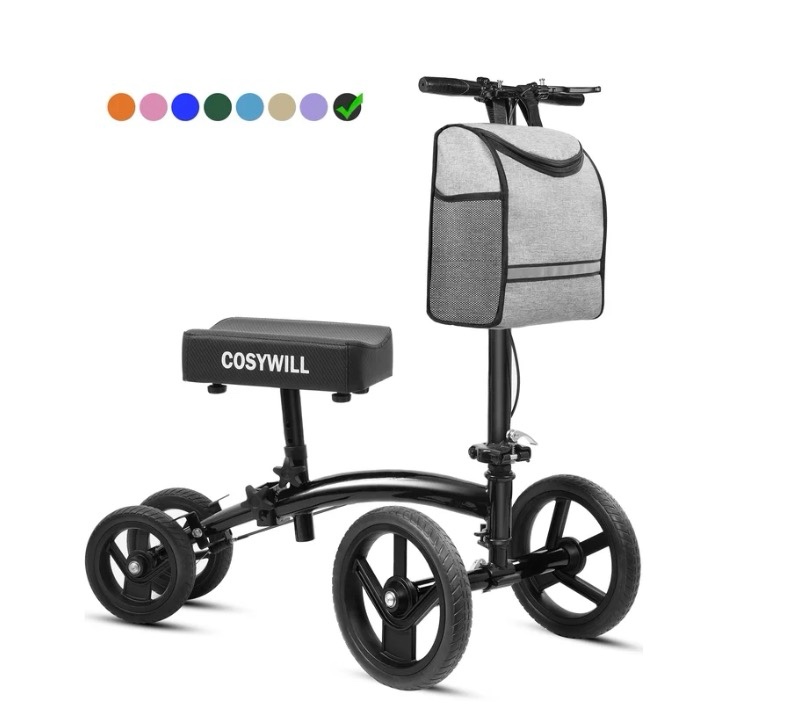 cosywill steerable knee scooter,economy knee walker,all terrain foldable medical scooter for foot injuries crutches alternative,black