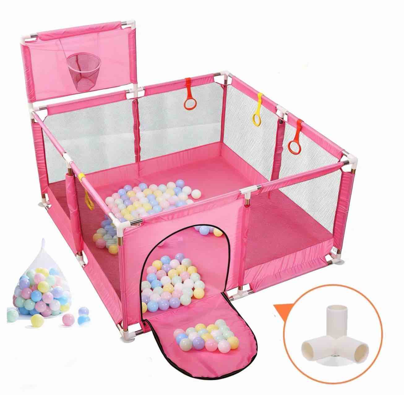 joystone 50 x 50 baby playpen with 30 ocean balls, soft mesh sides, indoor baby fence for toddlers, pink