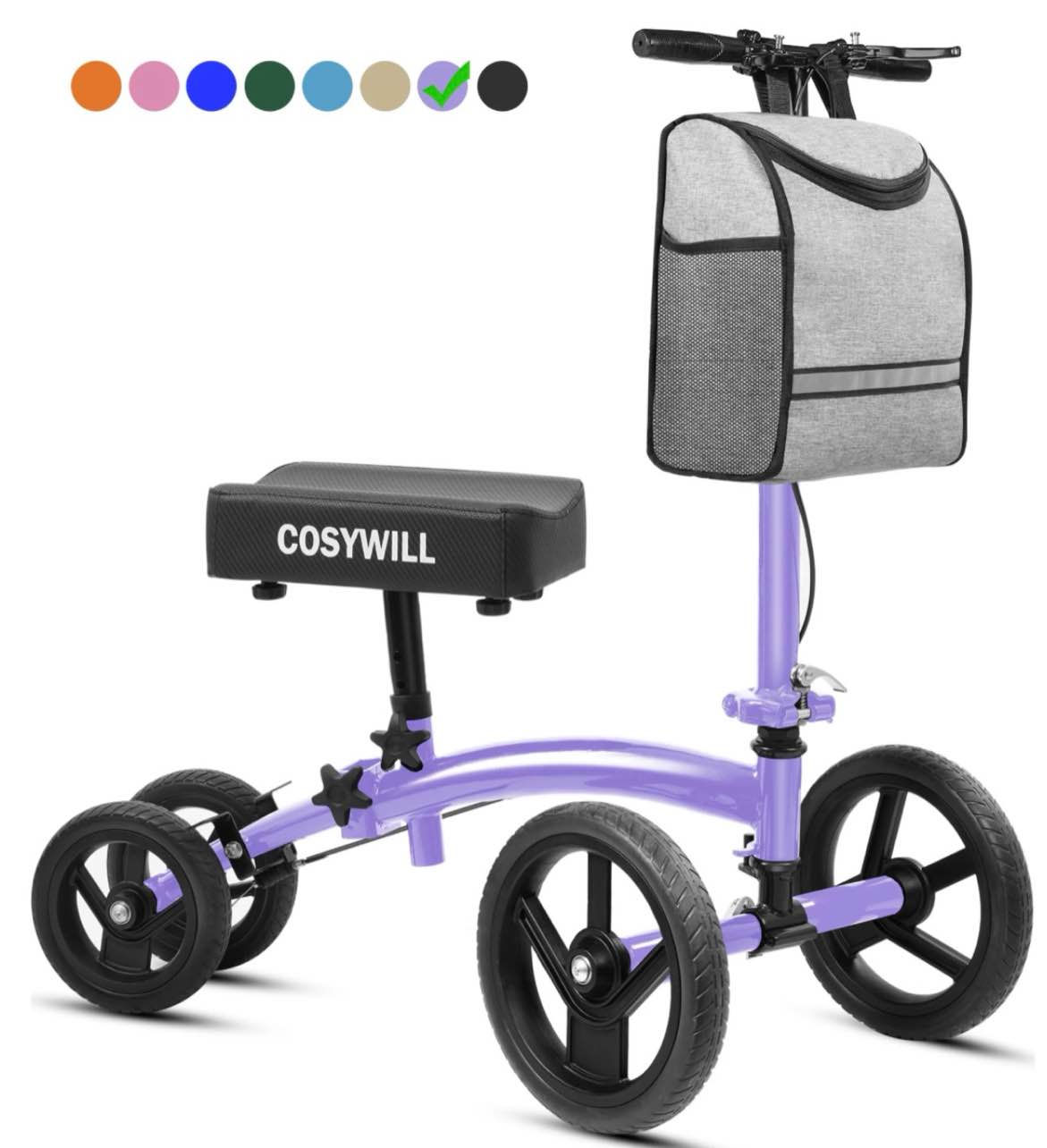 cosywill steerable knee scooter,economy knee walker,all terrain foldable medical scooter for foot injuries crutches alternative,purple