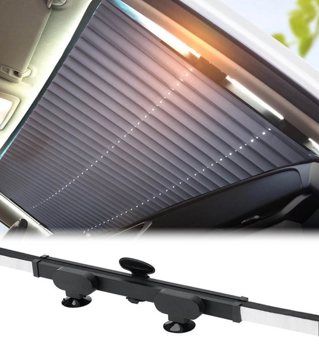 retractable windshield sun shade auto sunshade fits front rear window keep vehicle cool block 99% uv rays with suction cup for most cars