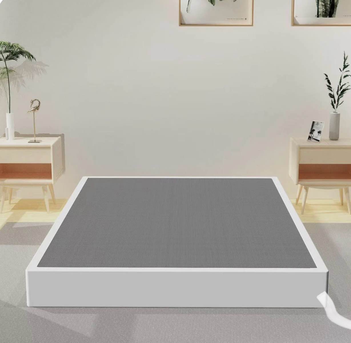 7" queen box spring, heavy duty metal queen mattress foundation with fabric cover, noise-free, easy assembly