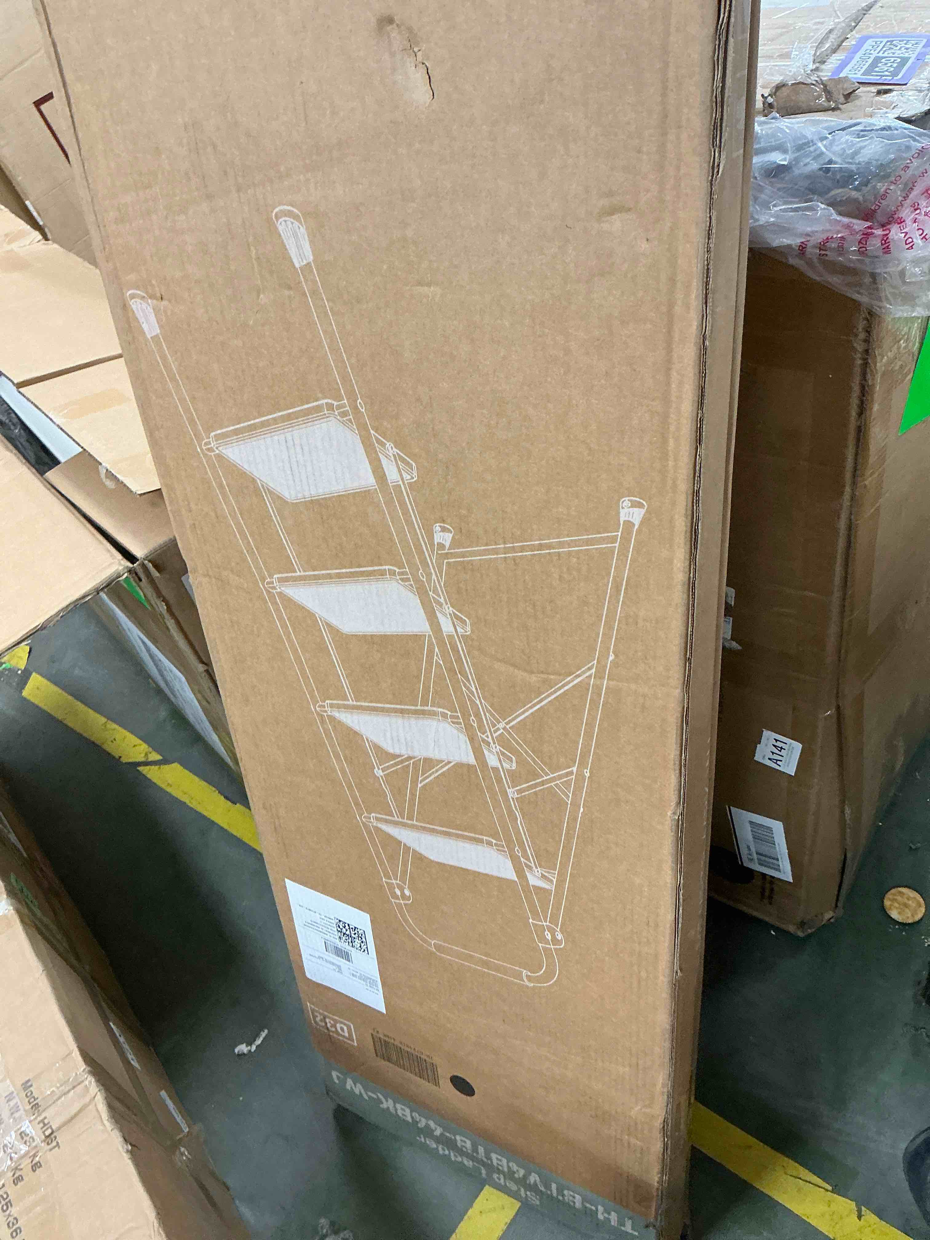 Condition photo showing New/Like New for edx 4-step folding step stool for adults - 330 lbs capacity sturdy steel frame wide non-slip pedal & top handrail lightweight portable ladder for h