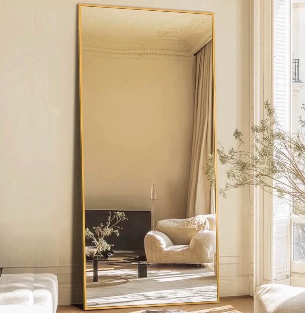 antok full length floor mirror 71 x32  rectangle floor standing tall mirror with aluminum frame  leaning  wall mounted or freestanding  gold