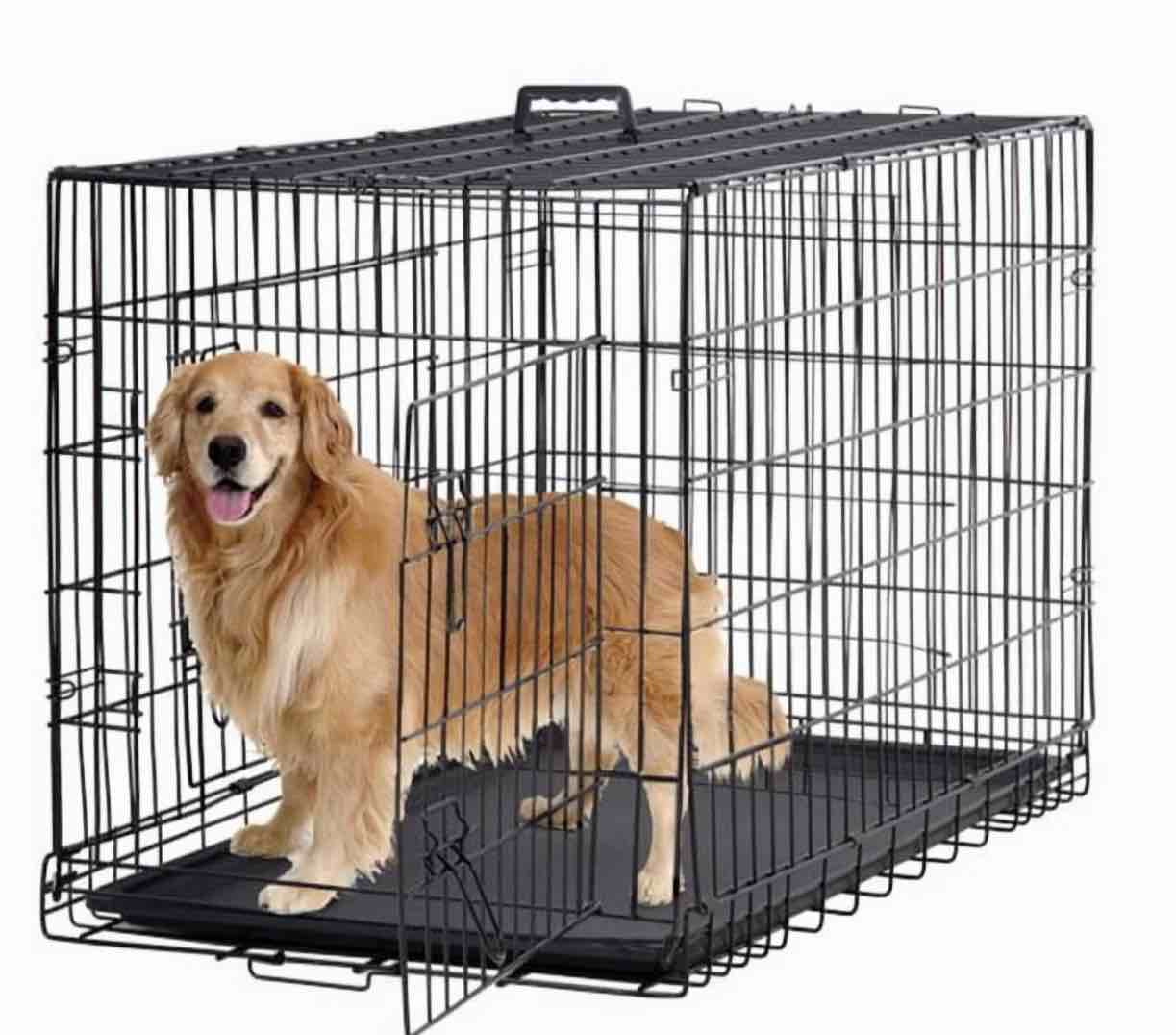 bestpet 48 inch foldable metal dog crate for large dogs double door divider removable tray(black)