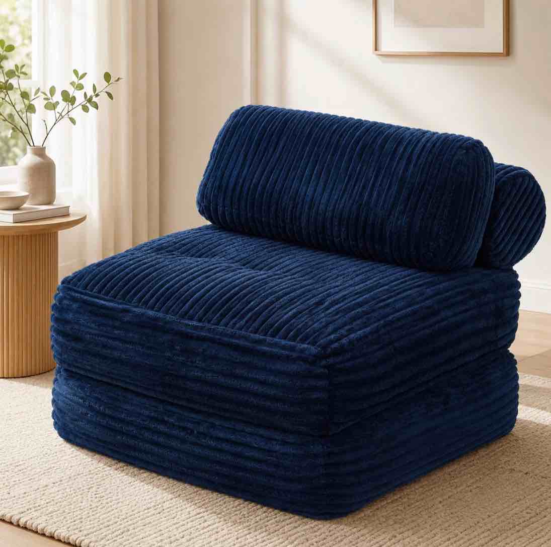 neche single corduroy convertible sleeper sofa - folding, pillow included, back support, portable for living room & bedroom, navy