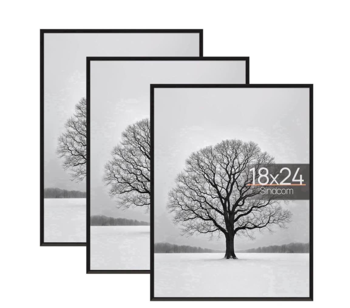 sindcom 18x24 picture frames, gallery wall poster frames set of 3, black