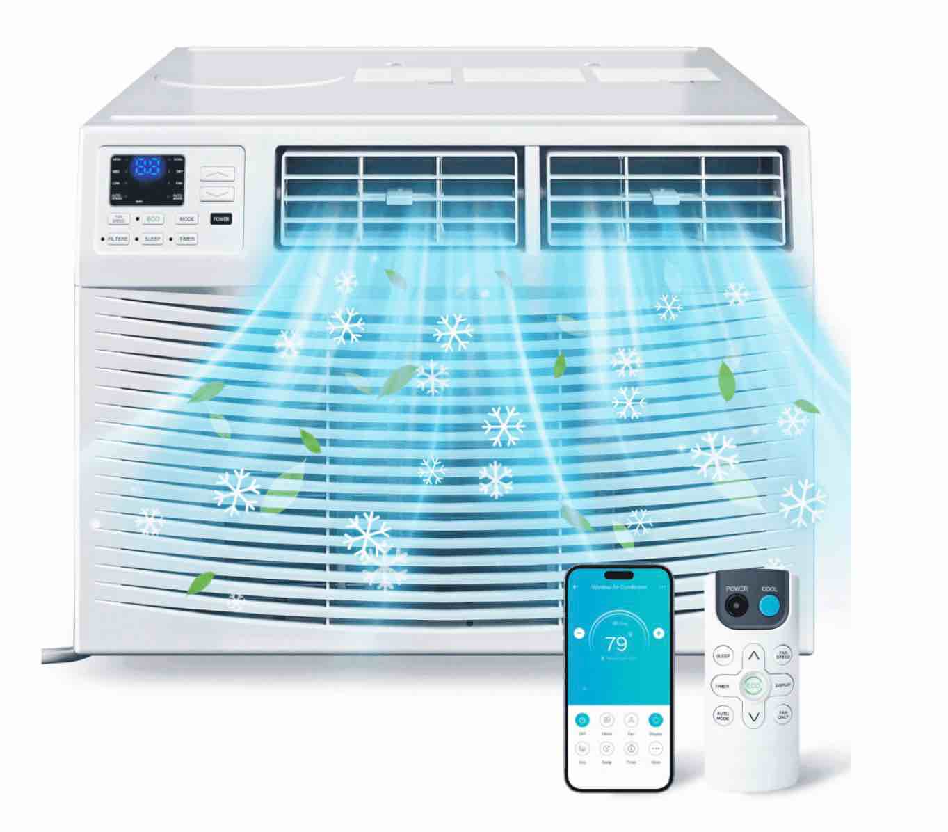 window air conditioner 10000 btu with smart app & remote covers up to 450 sq.ft quiet 50db energy saving 6 modes
