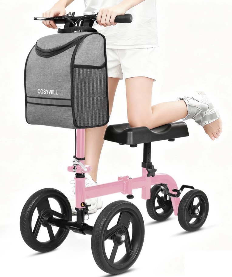 cosywill steerable knee scooter,knee walker scooter for adults with 10" front wheels,foldable knee scooter for foot surgery crutches alternative,pink