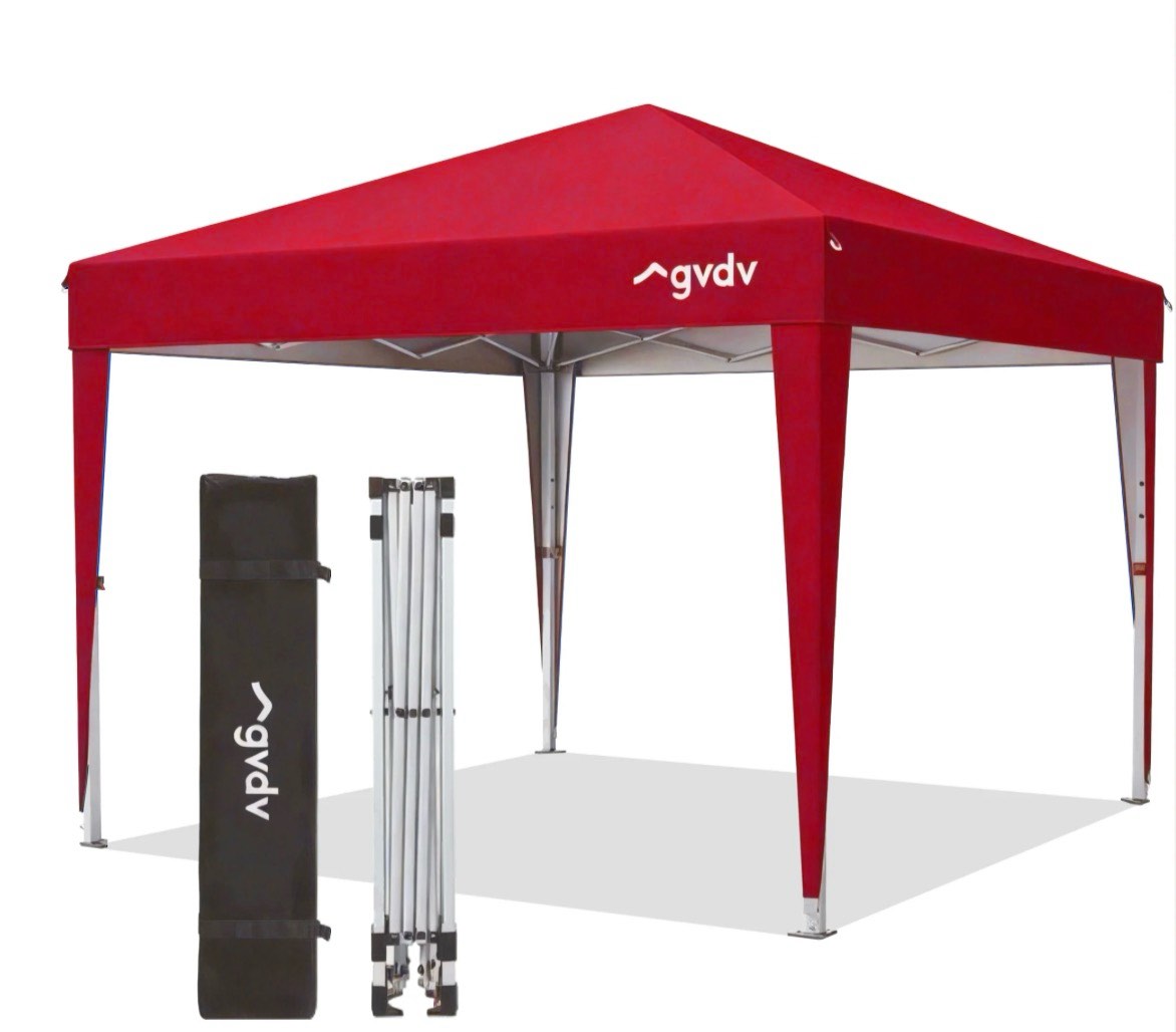 gvdv 10x10 pop up canopy tent, instant straight leg canopy, outdoor shading shelter, red