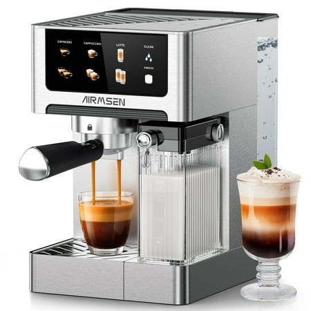 airmsen espresso machine with color touchscreen 20 bar cappuccino latte machines with automatic milk frother dual boiler stainless steel espresso maker for home 1350w