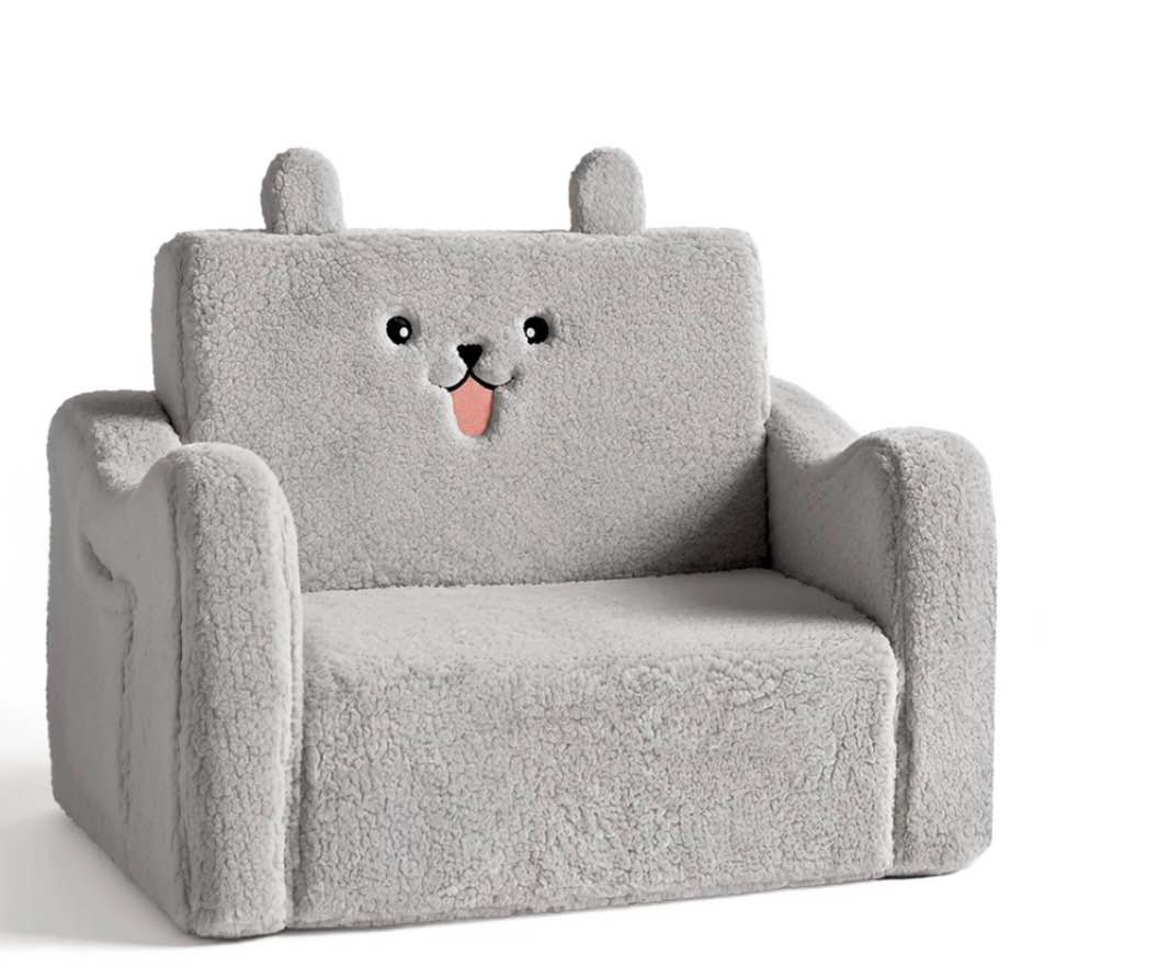 aileekiss toddler sofa chair 2-in-1 foldable baby couch flip open sofa bed for playroom grey