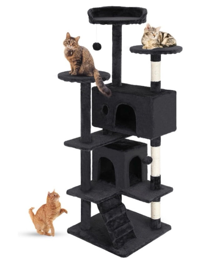 bestpet 54in cat tree tower scratch posts condo toys dark gray perfect for active cats