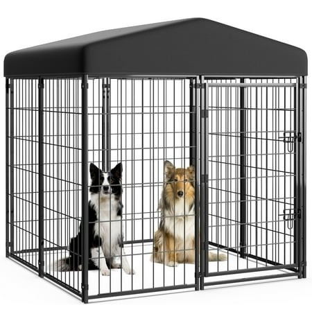 anyask 4ft(d) x 4ft(w) x 4.5ft(h) dog kennel playpen with uv-resistant waterproof roof large outdoor heavy duty metal dog crate fence for cat duck ch
