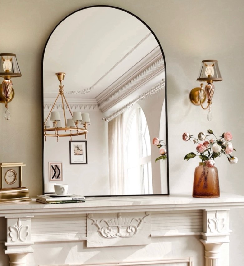 yvanla 36 x24 arched bathroom mirror wall mounted mirror with aluminum alloy frame black