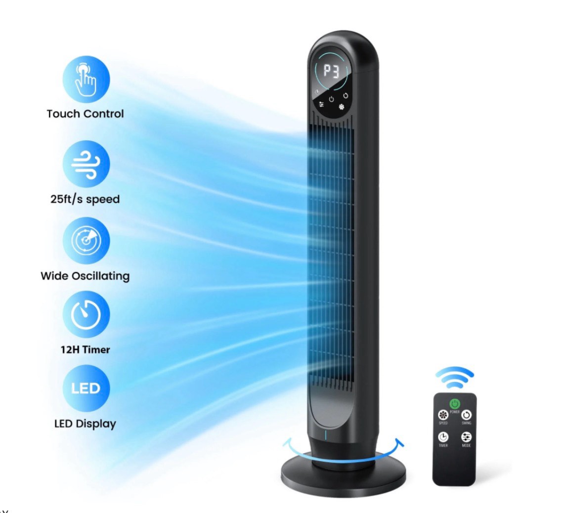 tower fan for home with remote 31 bladeless floor fans for home 4 modes & 4 speeds 12h timer led display wide oscillating wide cooling for bedroom office