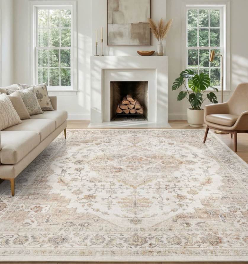 feelhome 9 x12 area rug machine washable soft vintage distressed non slip carpet for living room bedroom dining room taupe