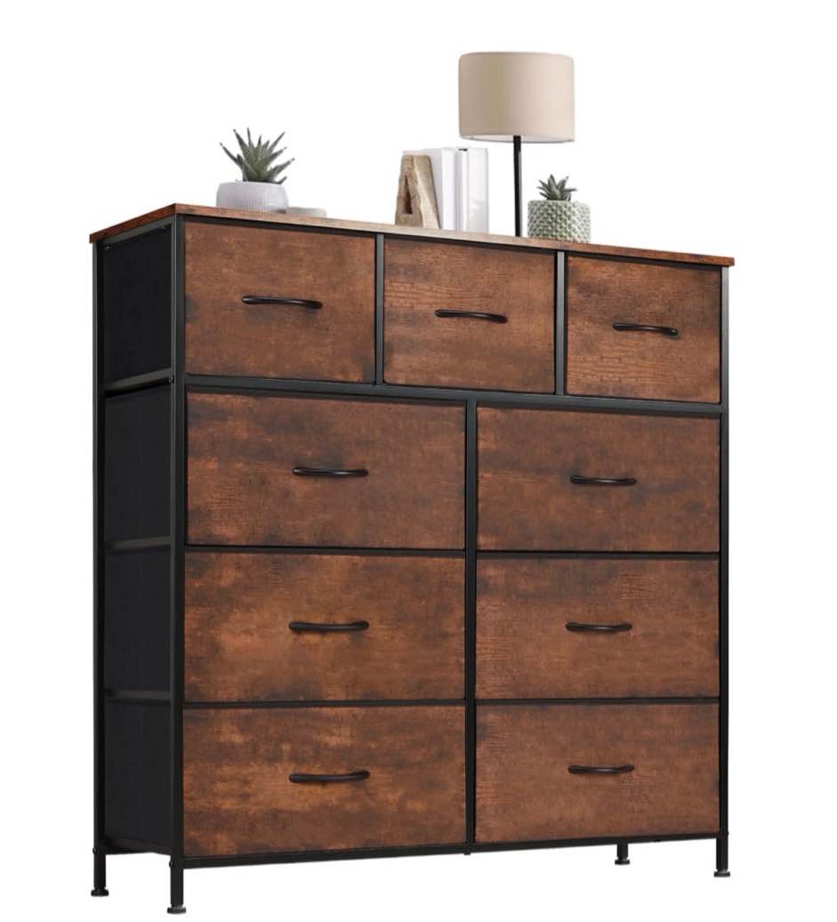 concetta 9-drawer fabric dresser storage chest for bedroom, closet, storage furniture for adults, rust