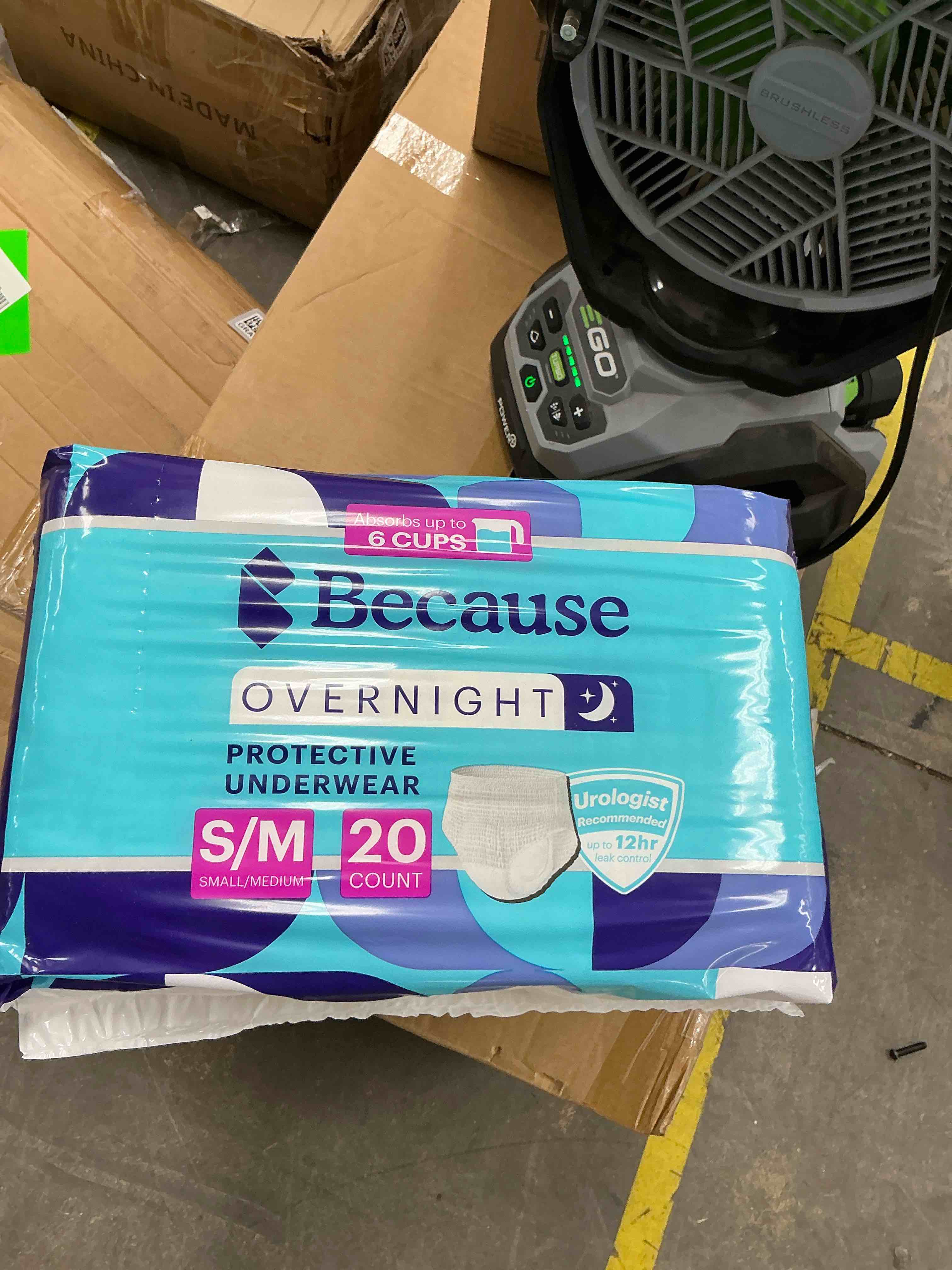 Condition photo showing New/Like New for because premium overnight plus incontinence underwear - white s/m 20 ct